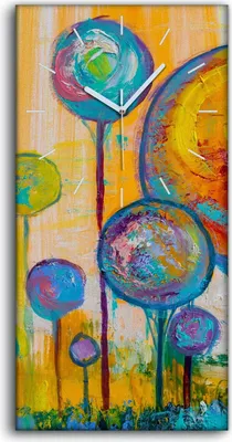 Produktbild von Wohnzimmer-Bild Leinwand Uhr Geräuschlos 30x60 Abstrakte Kunst Bäume Bunt - weiße Hände