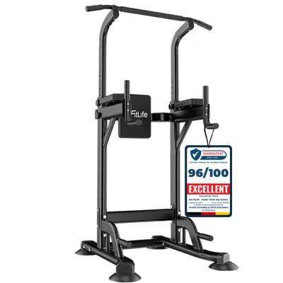 Zdjęcie produktu dla DH FitLife Power Tower Dip Station | sprzęt sportowy z drążkiem do podciągania, drążkiem do dipów i trenażerem pleców | stacja kulturystyczna
