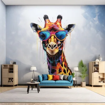 farbenfrohe Giraffe mit Brille – Decords Wandtattoo, Produktansicht 1