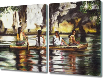 Produktbild von Coloray Hackbrett Herdabdeckplatte 2x40x52 cm Küchenbrett Kochplattenabdeckung Schneidebrett - Wasser Boot Frauen