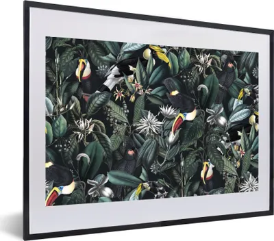 Produktbild von MuchoWow® MuchoWow® Gerahmtes Poster Blumen - Vogel - Tukan 60x40 cm - Poster mit zchwarzem Bilderrahmen - Schlafzimmer - Plakat in Rahmen - Drucken