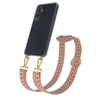 Produktbild von EAZY CASE Handykette - Verstellbarer Trageriemen kompatibel mit Samsung Galaxy A55, Handykordel mit transparenter Silikon-Hülle, Band in Orange