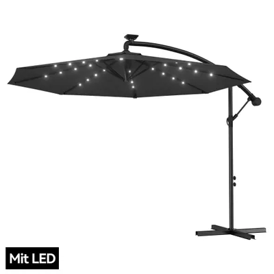 Produktbild von Sessamen-LP 350cm Alu Sonnenschirme höhenverstellbarer mit Solarbetriebene Warmweiß LED - Dunkelgrau Gartenschirm Balkonschirm UV Schutz 40+ (350cm mit solar LED,Dunkelgrau)