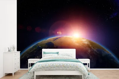 Produktbild von MuchoWow® Fototapete für Wohnzimmer oder Schlafzimmer Wandtapete Vinyl Motivtapete Erde - Sonne - Universum - Weltraum - 525x350 cm - Das Hintergrundbild
