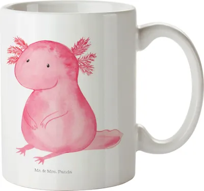 Produktbild von Mr. & Mrs. Panda Tasse Axolotl Niedlich - Weiß - Geschenk, Molch, Teetasse, Kaffeebecher, Freundin, Pott, Bedruckte, Kaffeetasse, Fröhlich, Weisheit, Zufrieden, Liebe