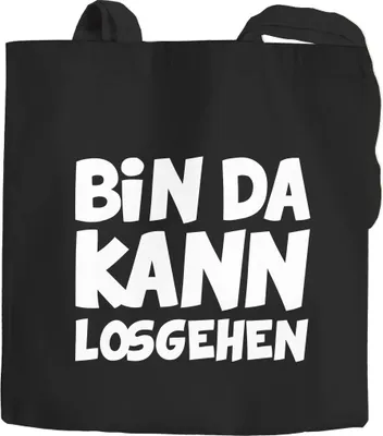 Produktbild von Stofftasche Stoffbeutel Bin da kann losgehen Spruch Fun Jutebeutel Jutetasche Moonworks® schwarz 2 lange Henkel