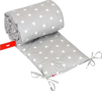 Produktbild von BabyLux Nestchen Bettumrandung 210x30 cm– Kopfschutz für Babybett, Beistellbett & Laufgitter – Weiche Gitterbett-Polsterung- Baumwolle 91. Sterne Grau