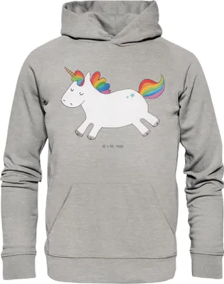 Produktbild von Mr. & Mrs. Panda Kuschelhoodie Einhorn Happy Größe XS - Heather Grey - Geschenk, Kapuzenpullover, Einhörner, Sweatshirt, Freude, Witzig, Spaß, Unicorn, Pullover, Hoodie