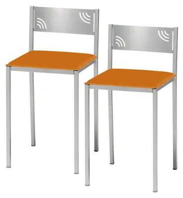 Productafbeelding van ASTIMESA Twee keukenhokkers met een lage rugleuning, bekleed met kunstleer, in de kleur oranje. Zitgedeelte