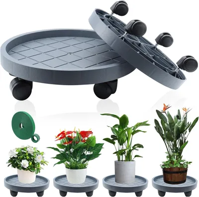 Zdjęcie produktu dla Rolki do roślin z 4 rolkami, o średnicy 30 cm, zestaw 2 sztuk, przeznaczone do ciężkich roślin