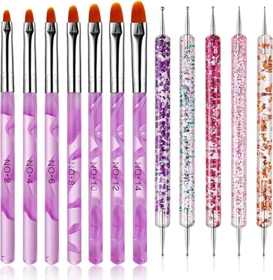 Produktbild von 12 Stück Pinselset für Nailart Acryl Gel Nagel Pinsel Nageldesign Pinsel Dotting Pen Nail Art Dotting Tools Nail Art Liner Pinsel für Herstellen von Nagellack Punktieren Feinmalerei DIY