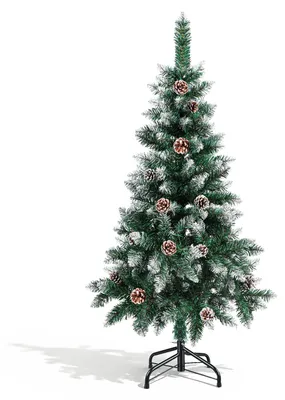 Produktbild von Eikuavons Weihnachtsbaum 120cm künstlich, beschneite Kunsttanne mit 15 Tannenzapfen, 180 Zweigspitzen und Metallständer