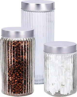 Produktbild von Excellent Houseware Glasbehälter Küchenbehälter Einmachglas für Nudeln Frühstücksflocken Kaffee lose Produkte 3ER SET