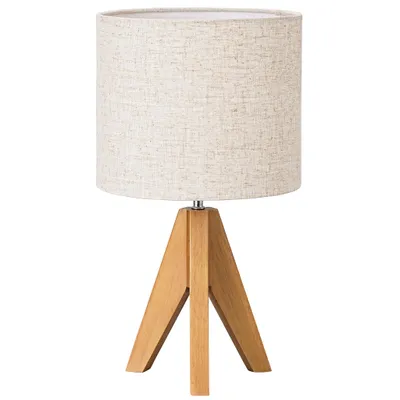 Produktbild von EDISHINE Tischlampe Holz, Nachttischlampe mit Beige Lampenschirm, für Wohnzimmer