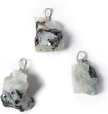 Produktbild von Roher Edelsteinanhänger aus weißem Mondstein – Packung mit 3 Stück – ±3,5 cm