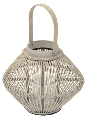 Produktbild von ECD Germany Bambus Laterne Windlicht H 42cm Holzfarbe Gartenlaterne mit Henkel & Glaseinsatz Boho Bambuslaterne Kerzenhalter Deko Laterne ohne LED