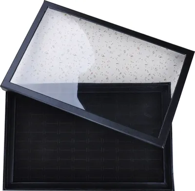 Produktbild von 100Slots Ring Display Box Transparent Deckel mit großer Kapazität Pappkapazität Manschettenschange -Schmuckschale Ring Showcase Accessoire-Schwarz