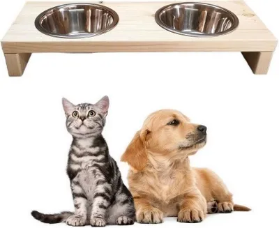 Image de Station d'alimentation double écuelle en bois Support écuelle pour chien écuelle pour chat Barre pour chien Pet 7,5cm 10192