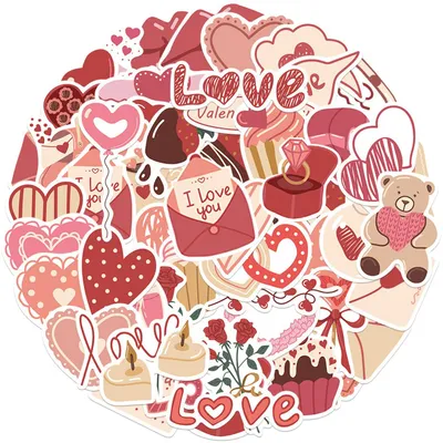 100 Sticker mit Liebeselementen, romantisch, ästhetisch, 4-7 cm