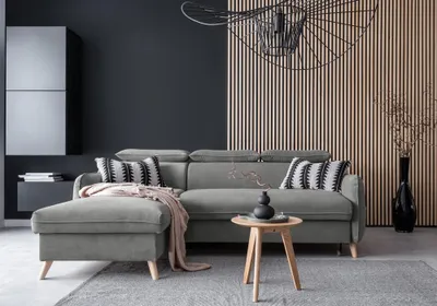 Produktbild von MIUFORM Sweet Harmony - Ecksofa mit Bettfunktion und Bettkasten L-FORM LINKS - 228x162cm - Velours Grau - Sofa Schlafsofa Couch