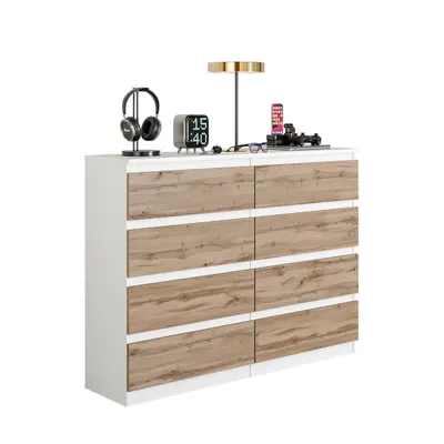 Immagine prodotto di GABRIEL – Comò / Sideboard con 8 cassetti – Bianco Opaco / Rovere Wotan – A92 cm L120 cm P33 cm