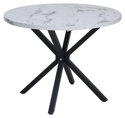 Image de Table ronde nordique - Table à manger - Diamètre 110 cm - Piètement en métal - Plateau en plastique - Style minimaliste et moderne - Blanc/Noir