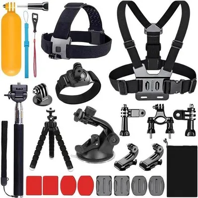 Image de Kit complet d'accessoires pour caméras d'action, 20 pièces, noir
