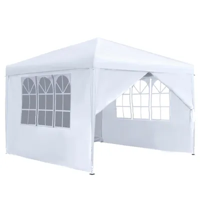 Produktbild von TRMLBE Pavillon Faltpavillon 3x3m Faltbar Gartenpavillon mit 4 Seitenteilen & Fenstern & Tragetasche Weidezelt Gartenzelt UV-Schutz, Weiß