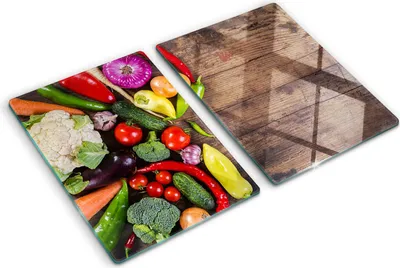 Obrázek produktu pro Kryt varné desky – Kryt na indukční desku – Ochranná skleněná deska – 2x40x52 cm– Skleněné ochranné desky na sporák –Tvrzené sklo –Zelenina