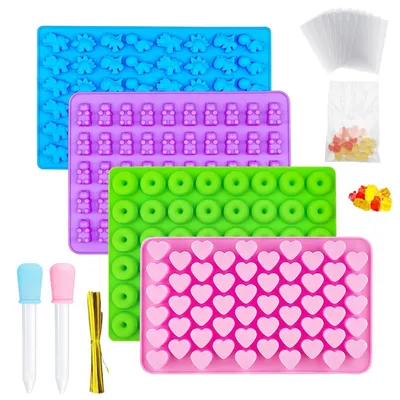 Produktbild von Silikon Gummibärchen Formen 4 Stück BPA-frei mit 2 Tropfern