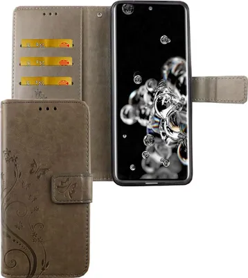 Immagine prodotto di Custodia protettiva per Samsung Galaxy S20 Ultra, tipo cover a libro, con scomparto per carte, colore grigio