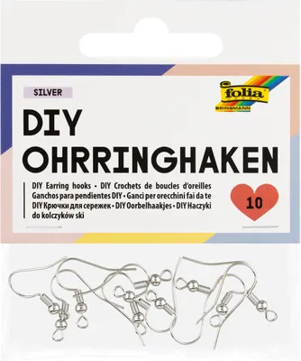 Produktbild von 10 Stück Silber Ohrhaken, 2 cm breit, 1,8 cm lang, mit kleiner Öse, schlicht, für Anhänger & Charms