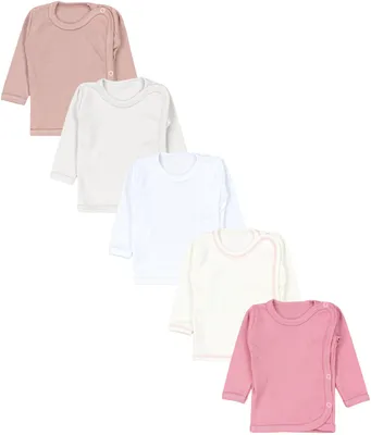 Produktbild von TupTam Uni Baby Wickelshirt Langarm 5er Pack, Farbe: Weiß Ecri Hellgrau Altrosa Rosa, Größe: 56
