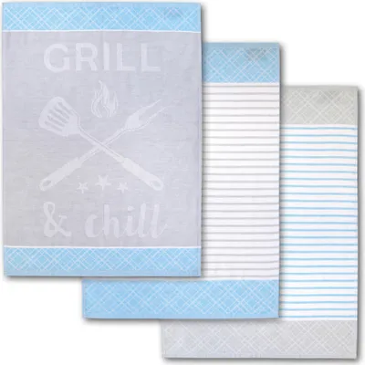 Immagine prodotto di Dyckhoff 02263 203 400 Dyckhoff Geschirrtücher GRILL & chill hellblau grau 50,0 x 70,0 cm, 3 St.