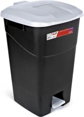 Produktbild von Grau Abfalleimer 60 Liter mit Pedal, schwarzer Boden und grauem Deckel