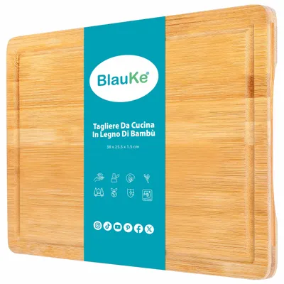 Immagine prodotto di Tagliere da Cucina in Legno di Bambù con Scanalatura per Succhi (38x25cm) – Tagliere in Legno di Bamboo Professionale per Carni, Verdure, Formaggi
