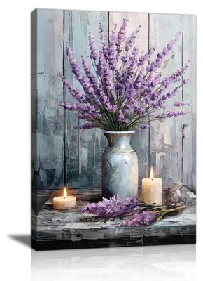 Productafbeelding van Gekaderde Canvas Wanddecoratie met Paarse Lavendelvaas 40x60 cm