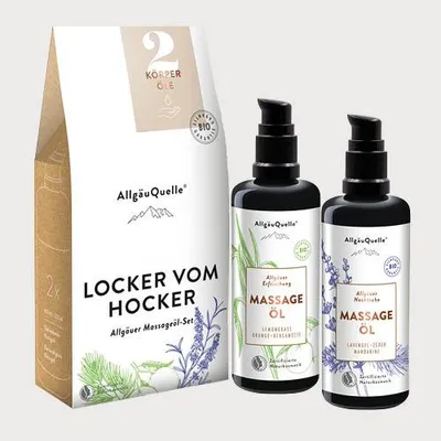 Produktbild von Bio Massageöl-Set Locker vom Hocker 2x100ml mit Lemongrass, Orange, Bergamotte, Lavendel, Zeder, Mandarine