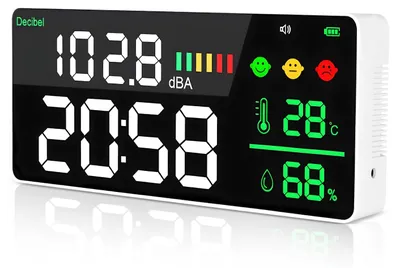 Schallpegelmesser, Dezibelmesser, 30–130 dB, LCD, Temperatur, Luftfeuchtigkeit