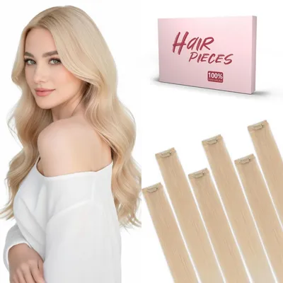 Image de Extensions à clipser, cheveux naturels, 6 pièces, 6 clips, cheveux humains Remy, lisses, 50 cm, blond platine #60R, 44g