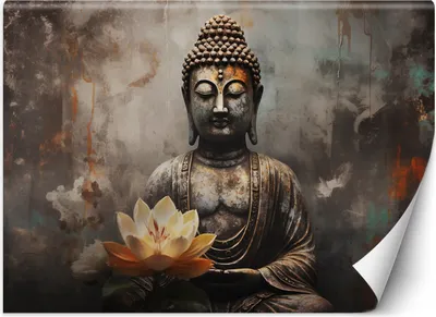 Obrázek produktu pro Nástěnná malba large meditující buddha abstraktní tapeta na stěnu 300x210 cm barva Šedá téma Zenové a orientální