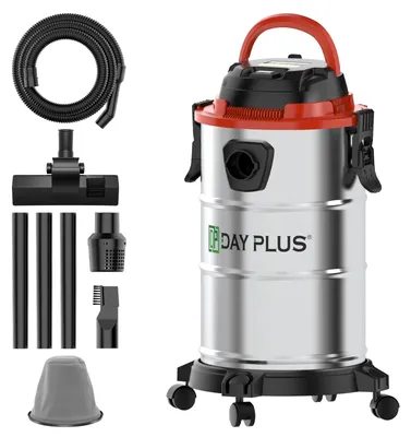 Immagine prodotto di Aspirapolvere industriale per uso umido e secco, capacità 18 litri. Potenza: 2400 W. Potenza di aspirazione: 20 kPa. Funzione combinata 3-in-1: soffiaggio/aspirazione. Filtro HEPA. Cavo di alimentazione: 5 metri