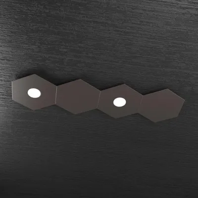 Image de Plafonnier moderne 4 Modules Hexagone Métal Brun 2 Luminaires Led 12X2W