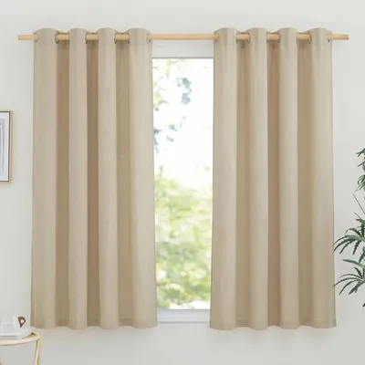 Image de Rideaux courts, semi-transparents, en lin, pour cuisine/chambre, dimensions 145 cm de hauteur x 140 cm de largeur (lot de 2)