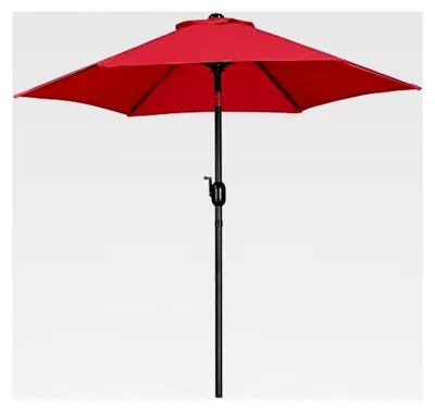 Produktbild von Sonnenschirm Gartenschirm Ø 230 cm Balkonschirm mit 6 Rippen Rund Marktschirm Sonnenschutz Terrassenschirm Kurbelschirm für Balkon, Rot