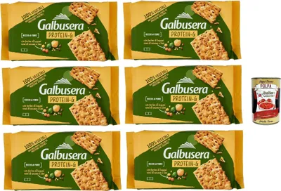 Produktbild von Galbusera Protein-g, Cracker Con Farine Di Legumi, Semi Di Sesamo E Lino, Cracker mit Hülsenfrüchten Mehl, Sesam und Flachssamen 6x 280g + Italian Gourmet polpa 400g