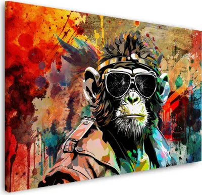 Produktbild von Cooler Affe mit Sonnenbrille Wandbild Leinwandbild Kunstdruck XL Wanddeko: 90x60x2cm