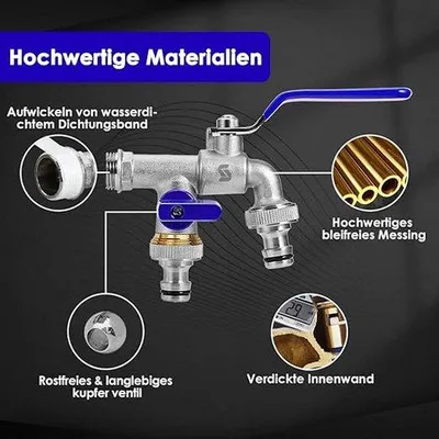 Produktbild von Famanu Gartenhahn Doppelanschluss - Edelstahl