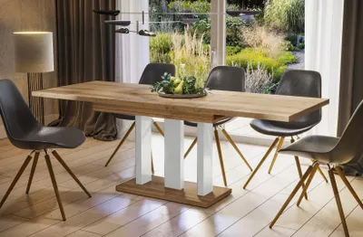 Immagine prodotto di Tavolo da pranzo Endo-Moebel "Appia White" 130cm - 210cm tavolo a colonna allungabile tavolo da cucina (rovere Wotan)
