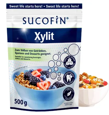 Produktbild von SUCOFIN Xylit 500g natürlicher zahnfreundlicher Zuckerersatz Birkenzucker